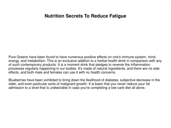 Nutrition Secrets To Reduce Fatigue