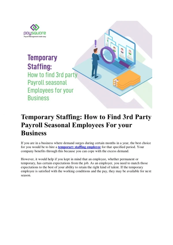 Temporary Staffing: How to Find 3rd Party Payroll Seasonal Employees For your Business