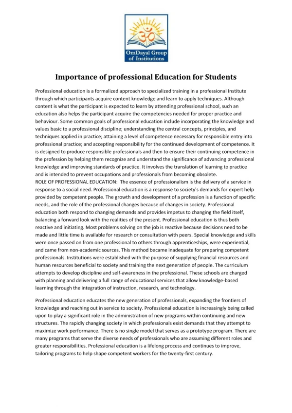 Importance of professional Education for Students