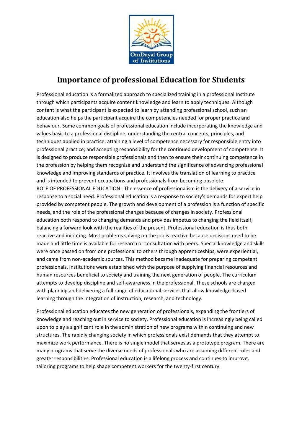 importance of professional education for students