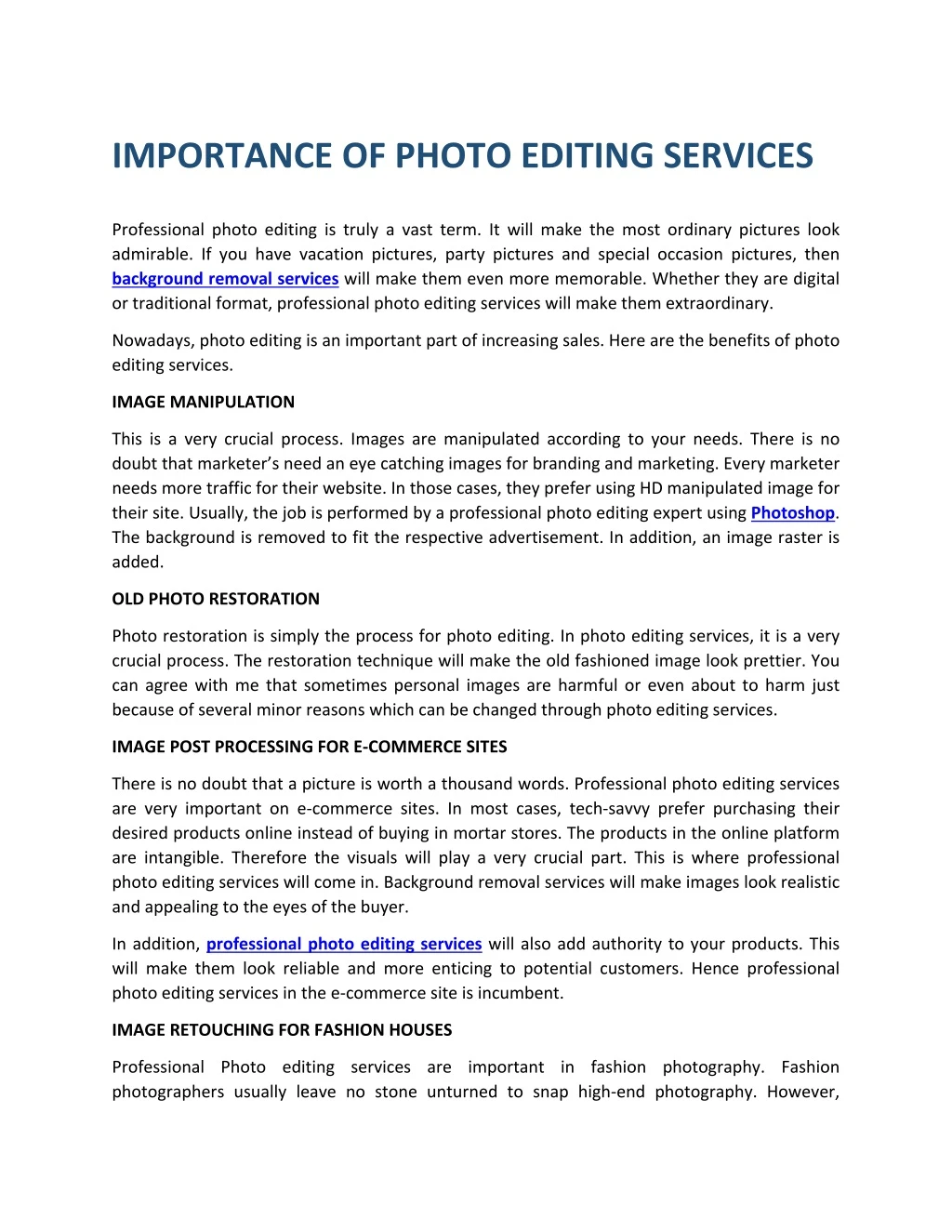 importance of photo editing services