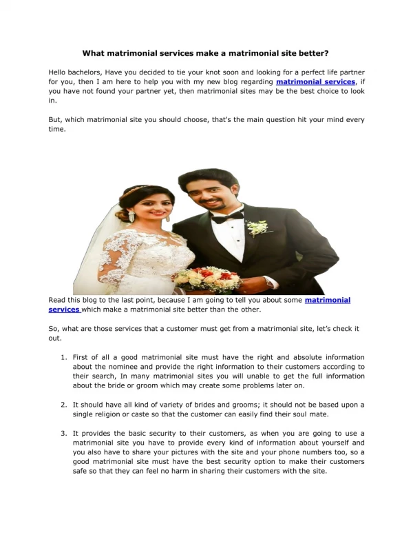 What matrimonial services make a matrimonial site better?