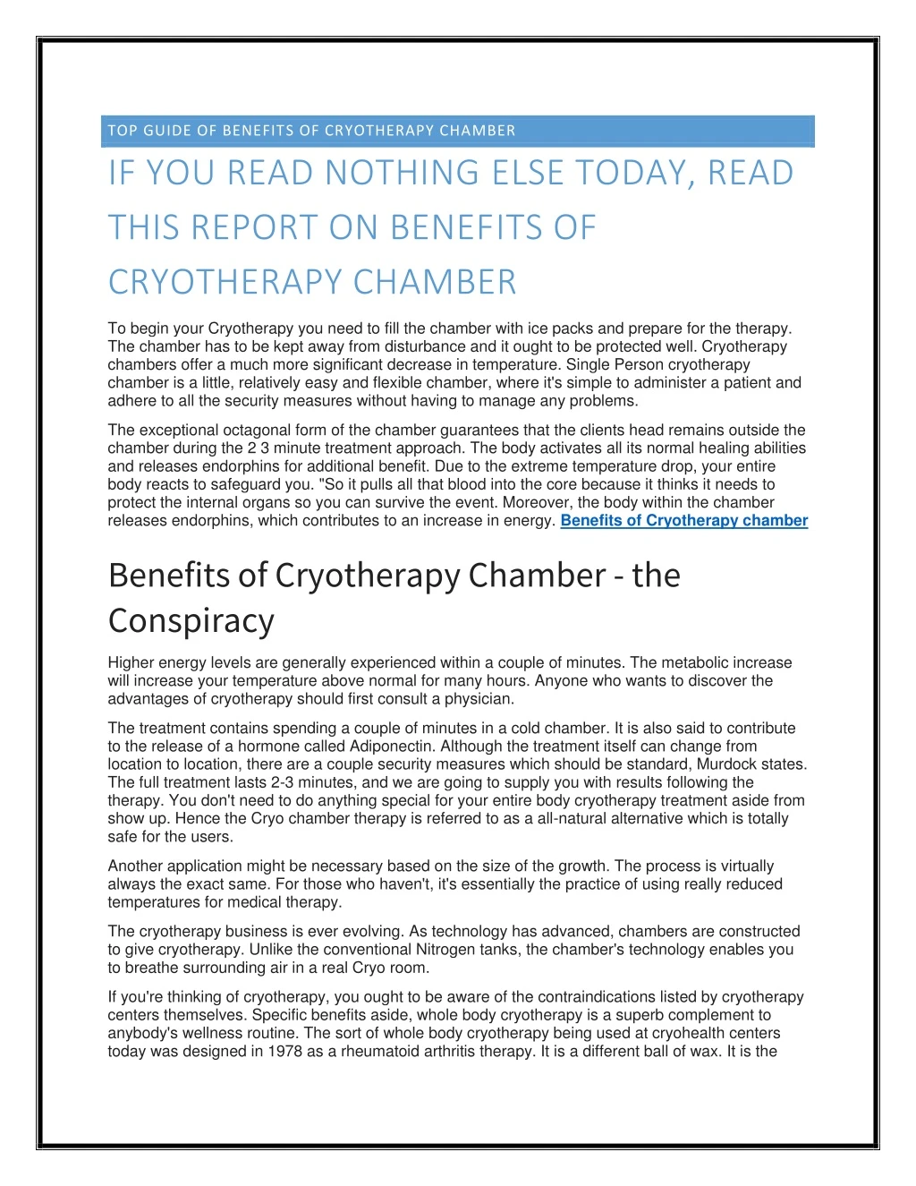 top guide of benefits of cryotherapy chamber