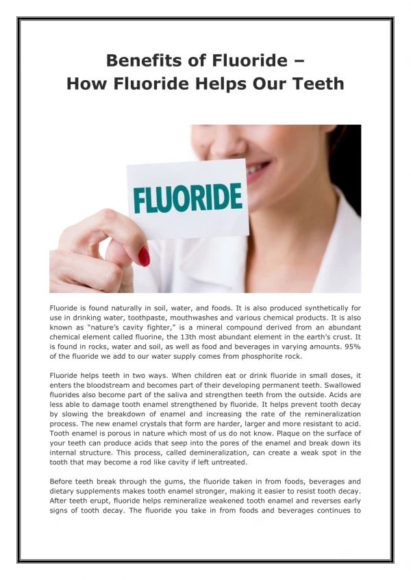 Benefits of Fluoride - How Fluoride Helps Our Teeth