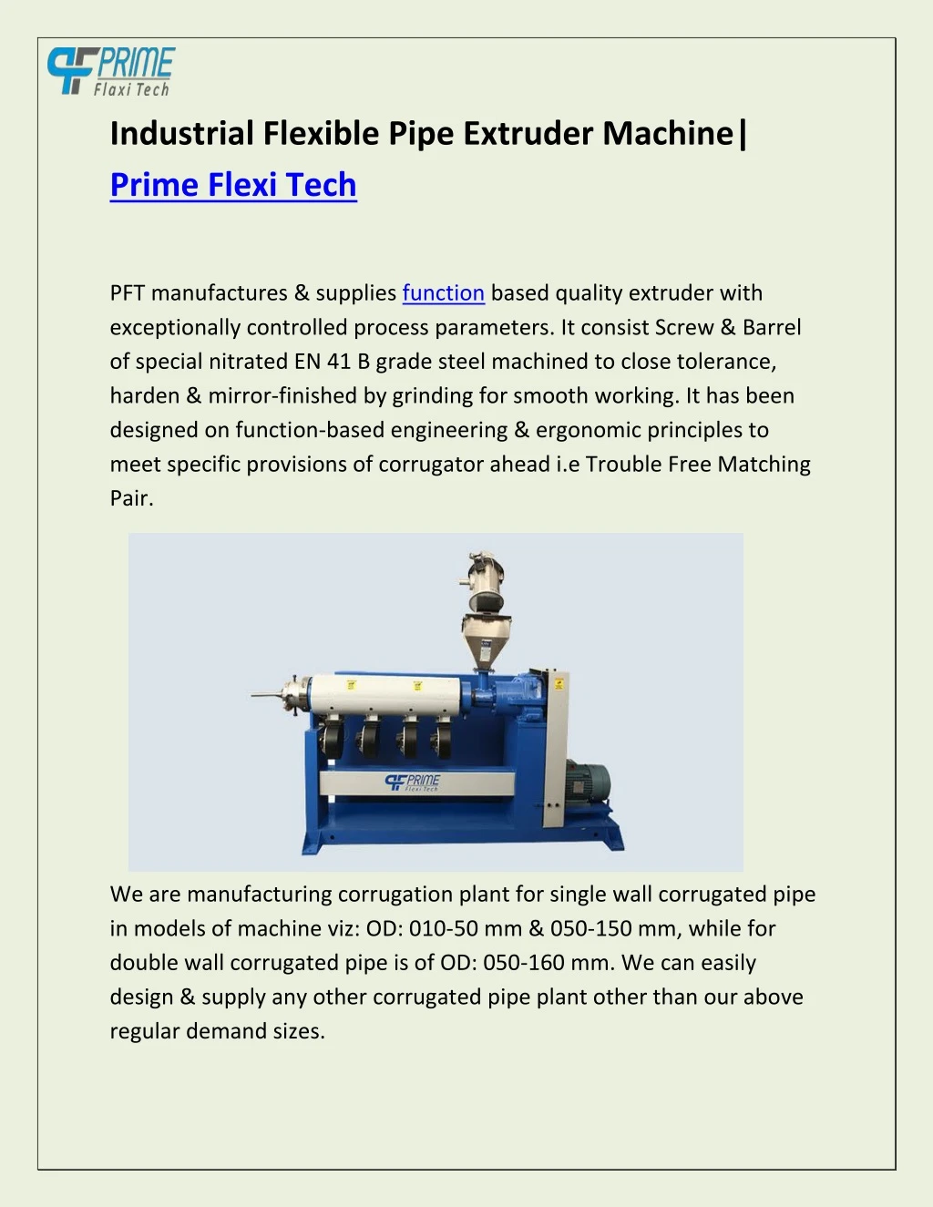 industrial flexible pipe extruder machine prime