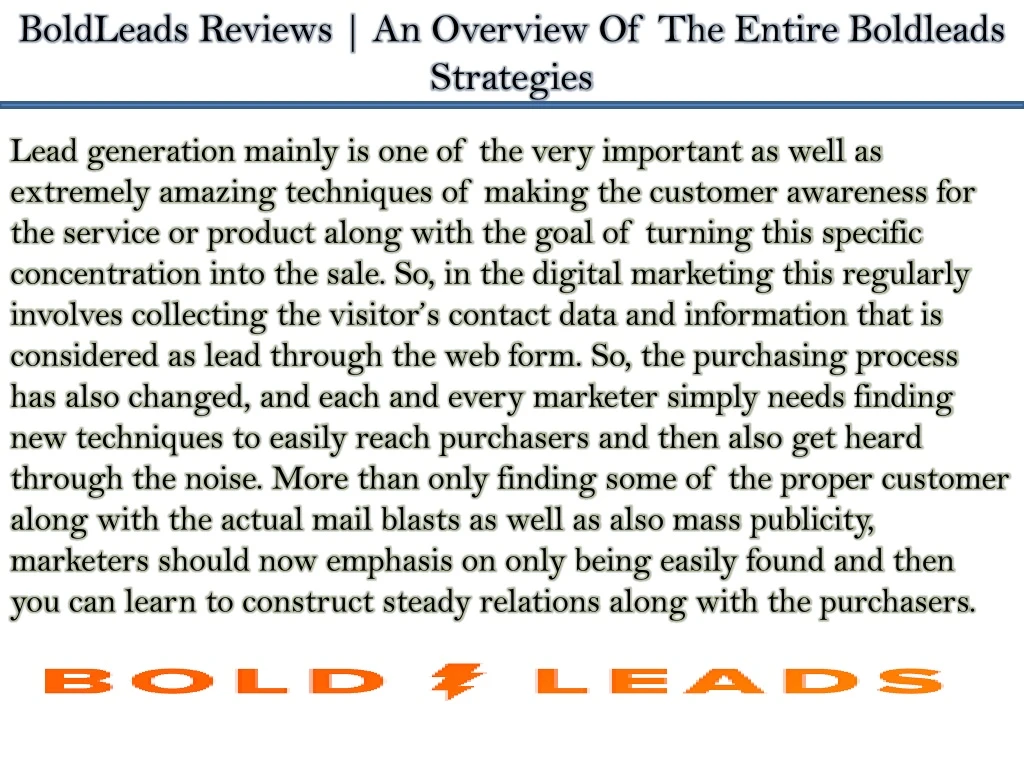 boldleads reviews an overview of the entire