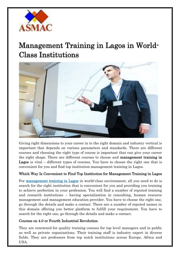 Management Training in Lagos in World-Class Institutions