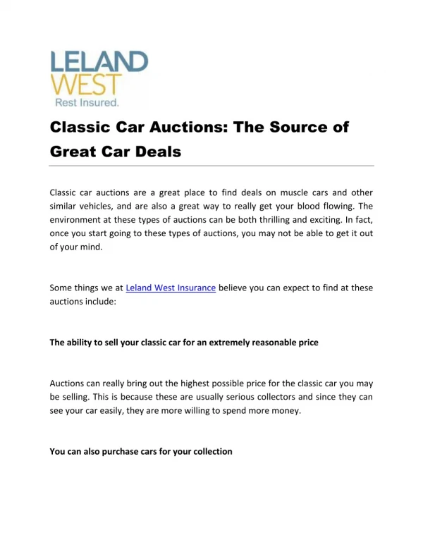 Classic Car Auctions: The Source of Great Car Deals