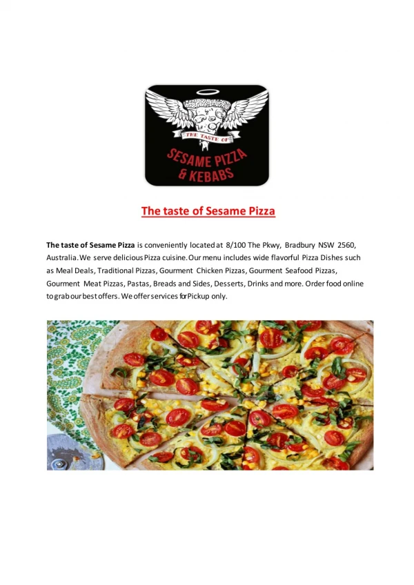 15% Off - The taste of Sesame Pizza-Bradbury - Order Food Online