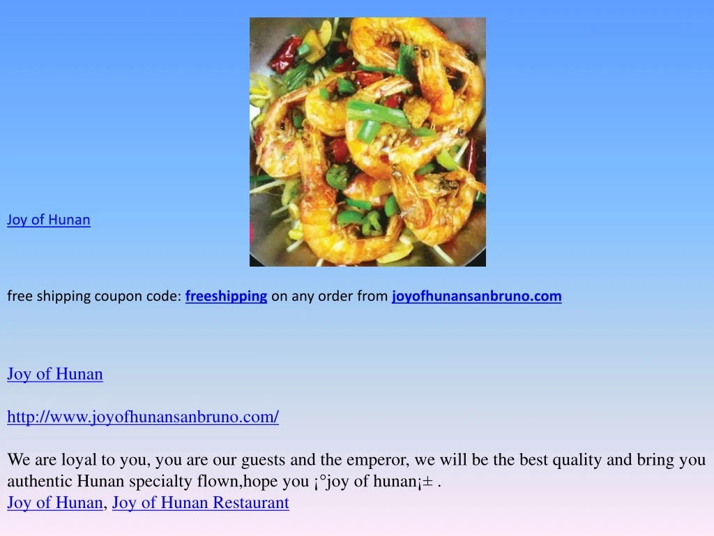 joy of hunan free shipping coupon code