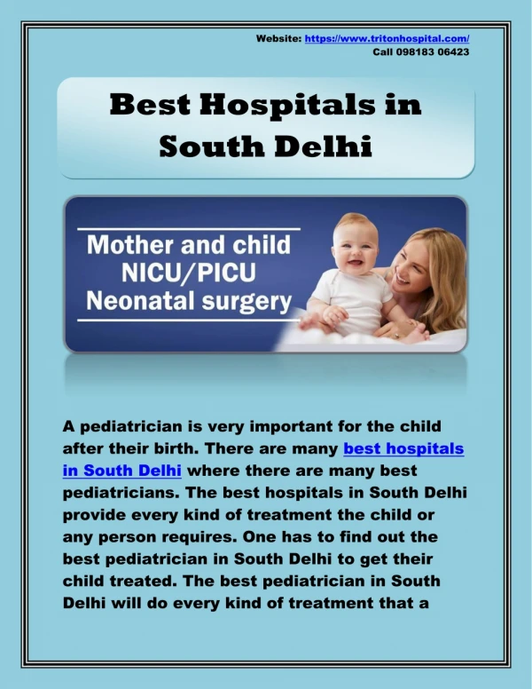 Best Hospitals in South Delhi - Best Pediatrician in South Delhi