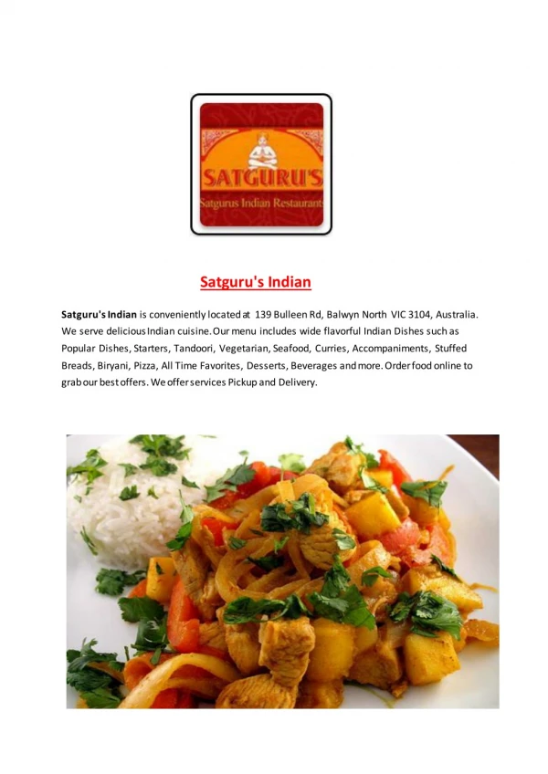 25% Off -Satguru's Indian-Balwyn North - Order Food Online