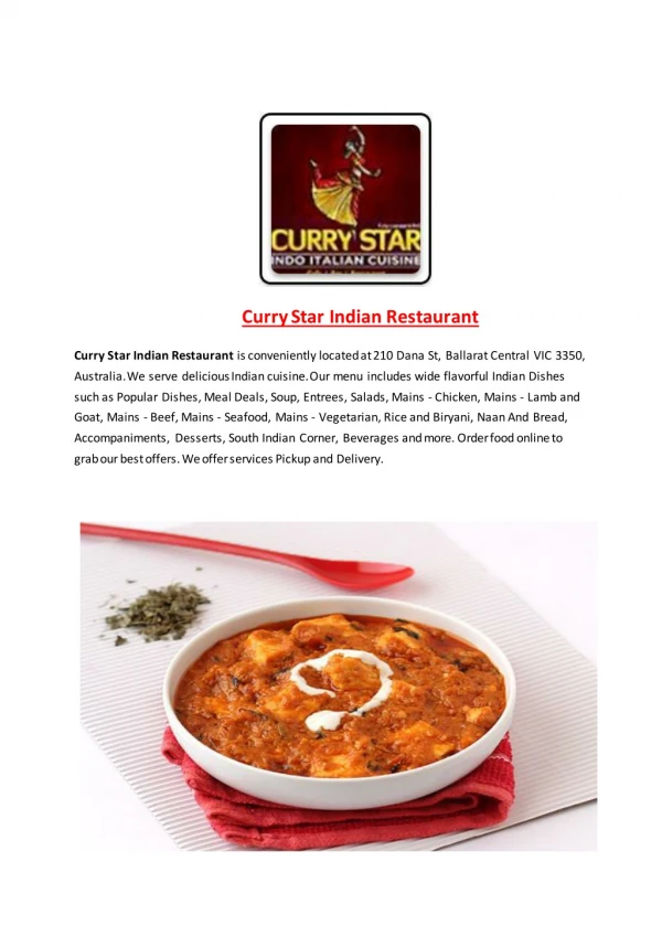 25% Off -Curry Star Indian Restaurant-Ballarat - Order Food Online
