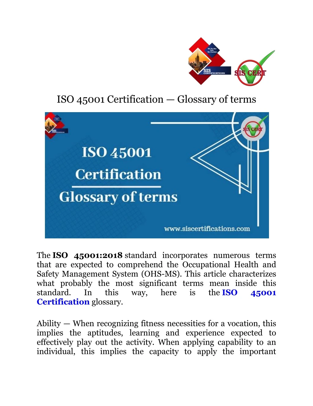 iso 45001 certification glossary of terms