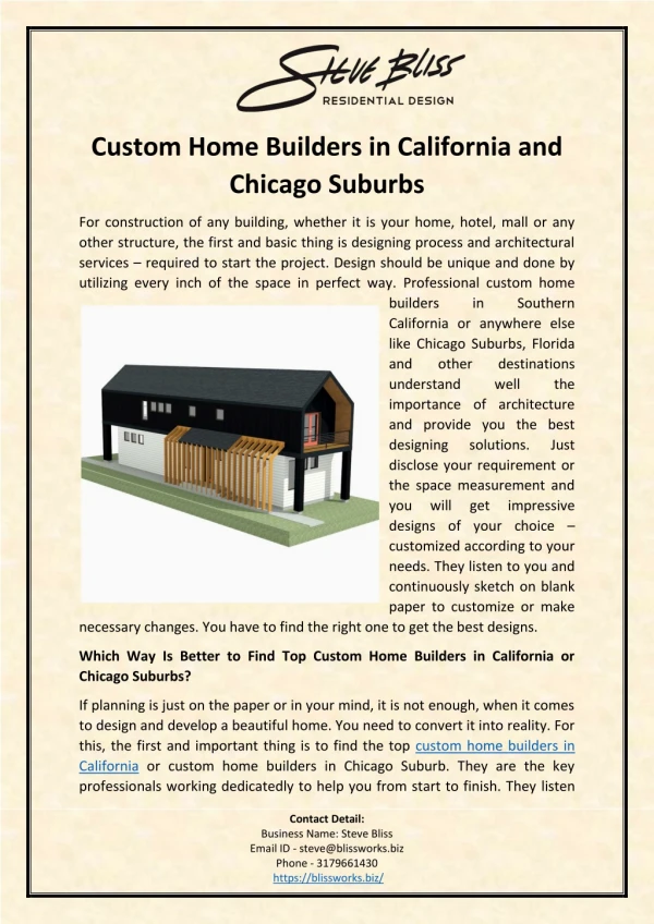 Custom Home Builders in California and Chicago Suburbs