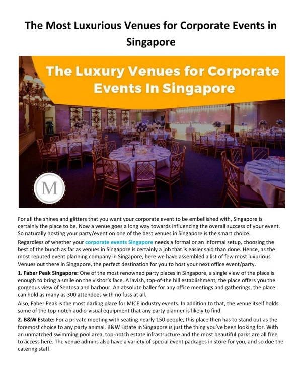 The Most Luxurious Venues for Corporate Events in Singapore