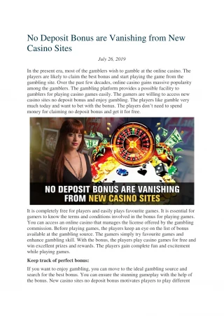 No Deposit Bonus are Vanishing from New Casino Sites