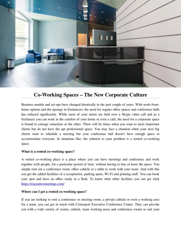 Co-Working Spaces – The New Corporate Culture