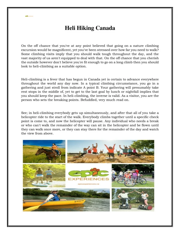Heli hiking Canada