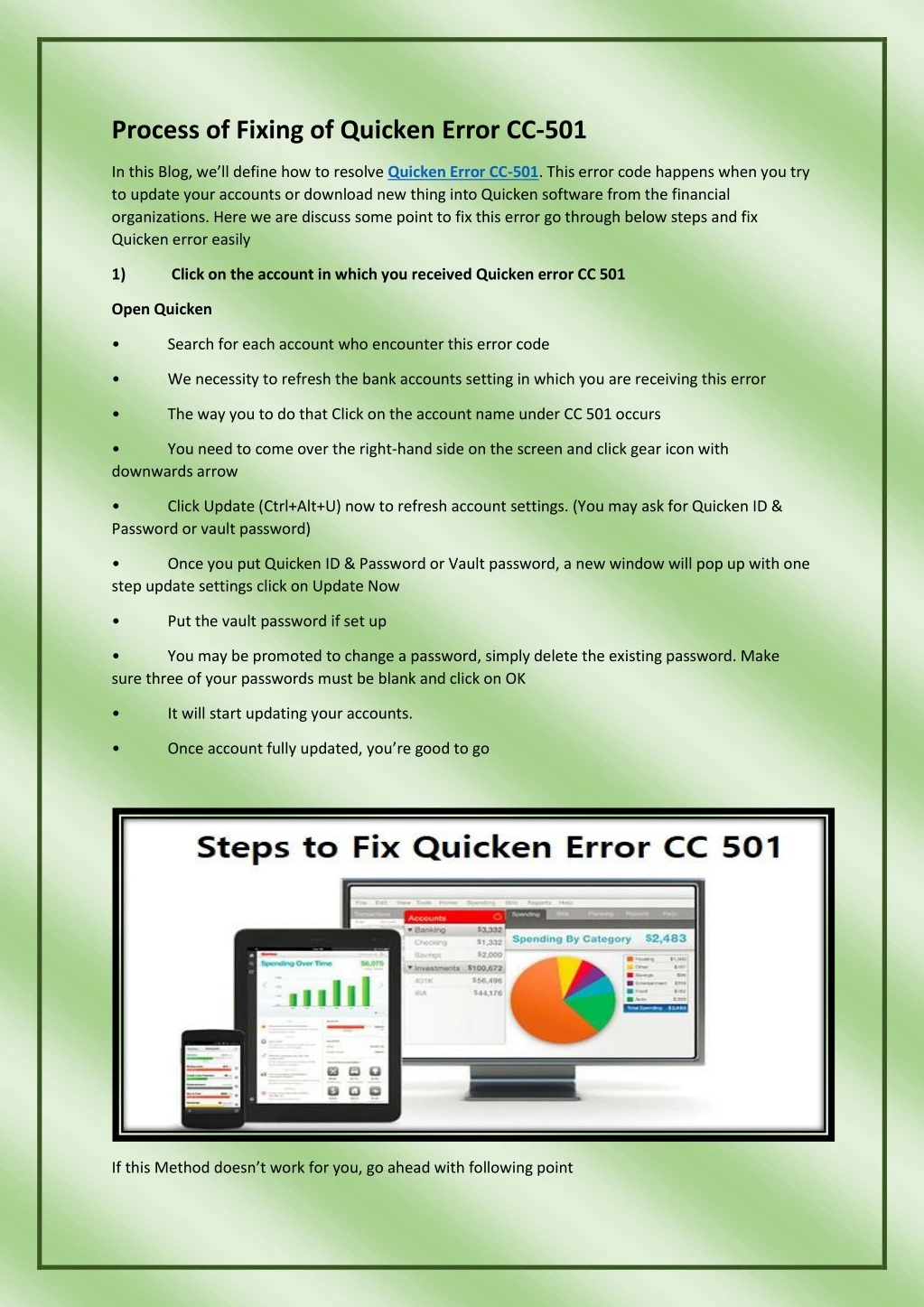 process of fixing of quicken error cc 501