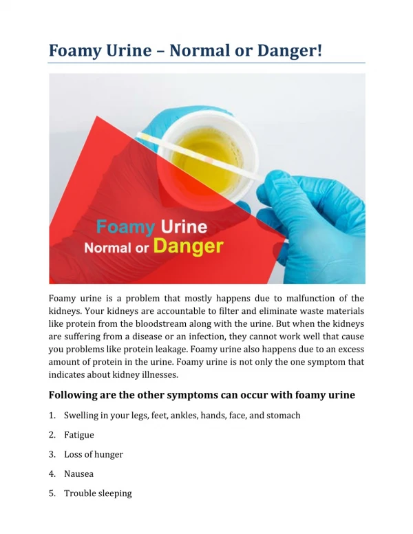 Foamy Urine – Normal or Danger