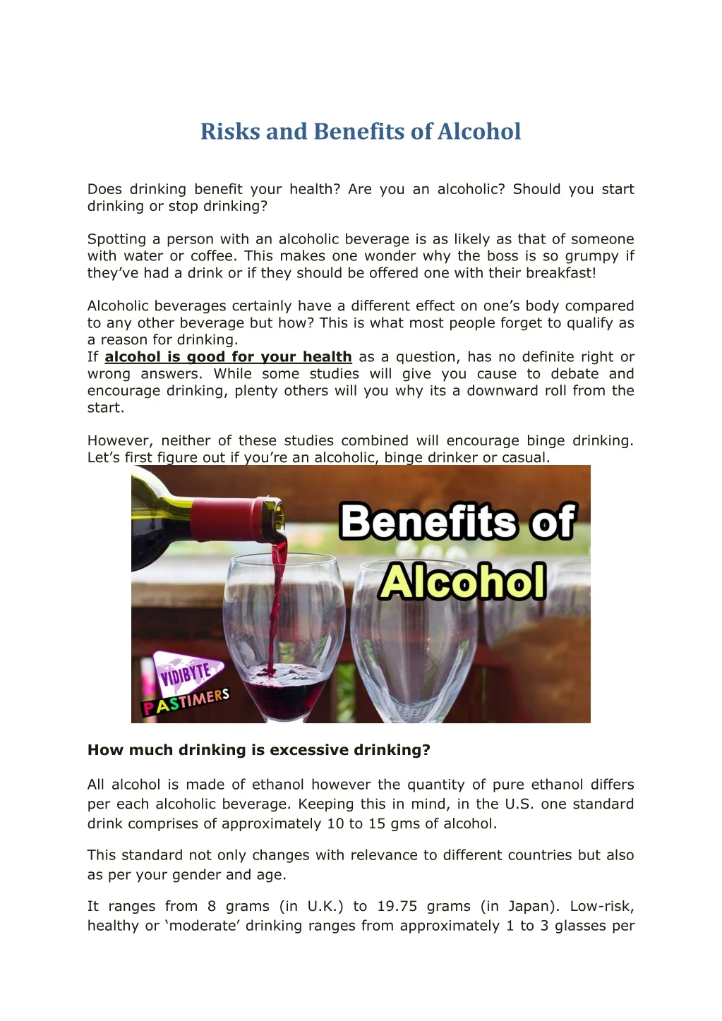 risks and benefits of alcohol