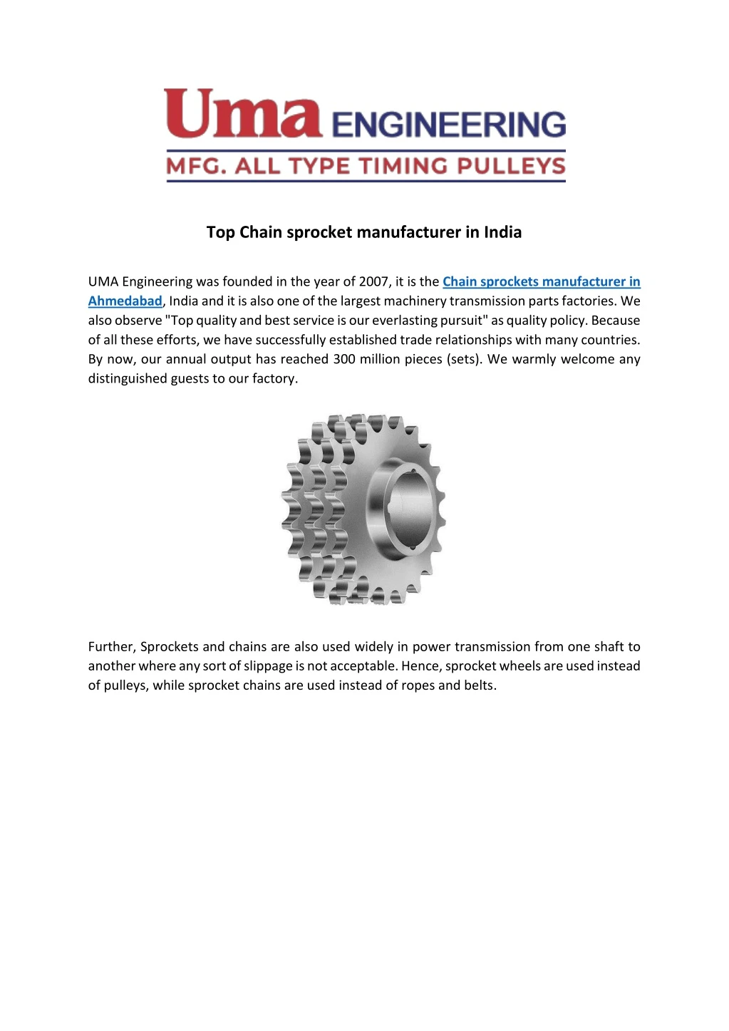 top chain sprocket manufacturer in india