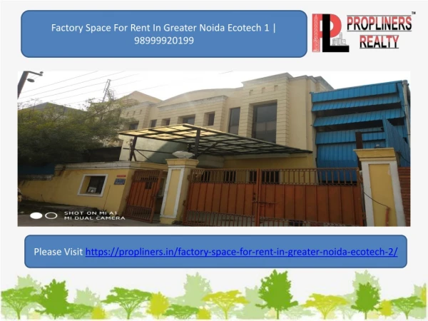 Factory Space For Rent In Greater Noida Ecotech 1 | 98999920199