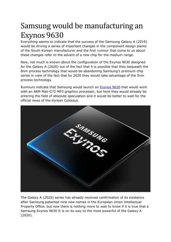 samsung would be manufacturing an exynos 9630