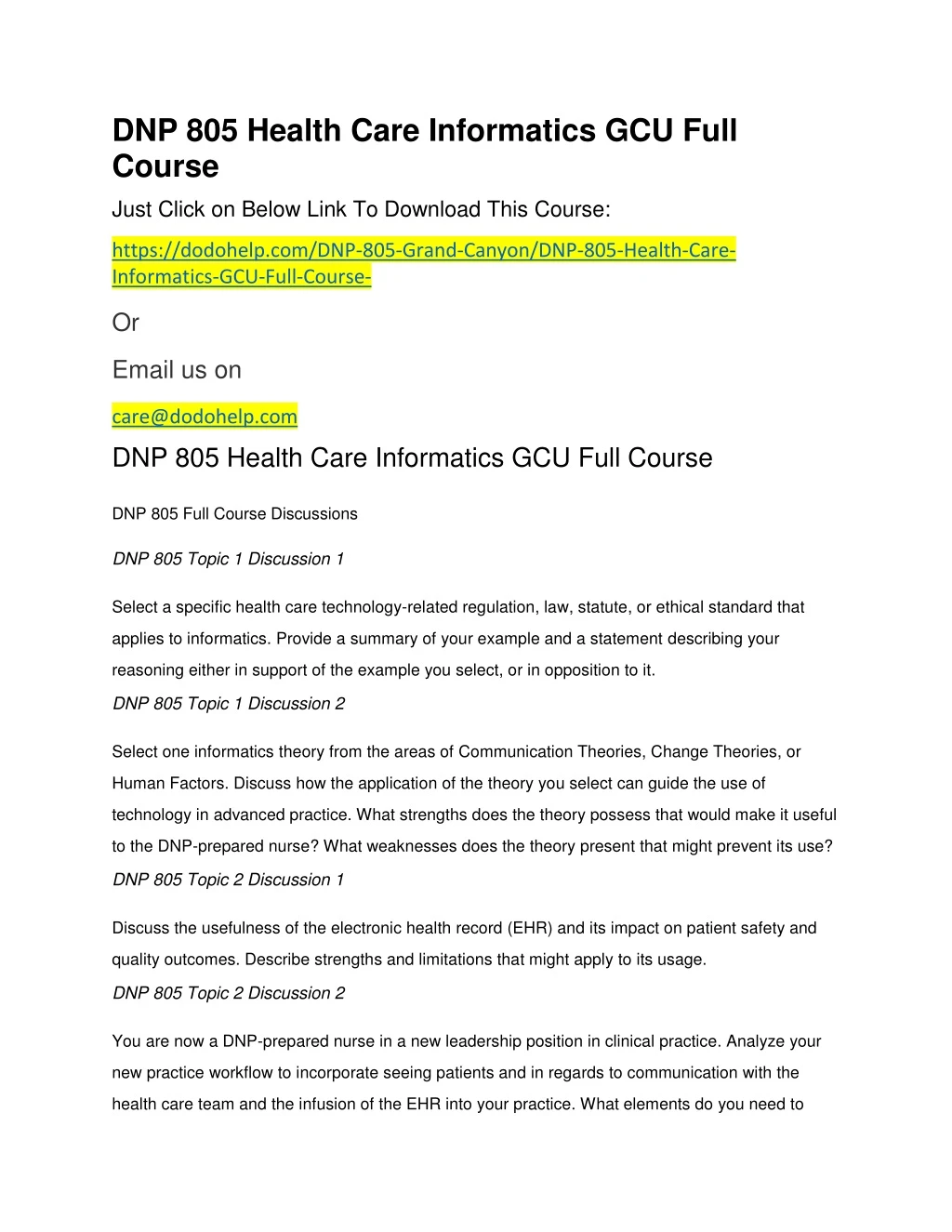 dnp 805 health care informatics gcu full course