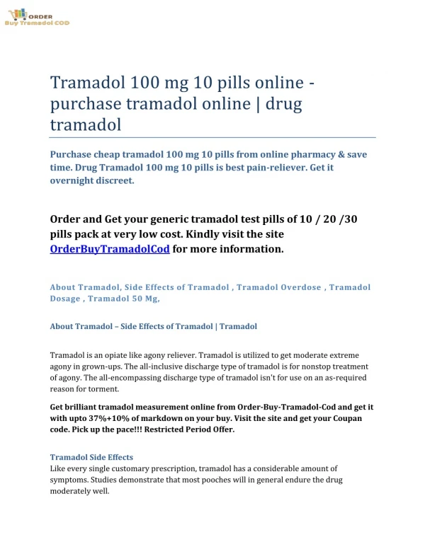 Tramadol 100 mg 10 pills online - purchase tramadol online | drug tramadol