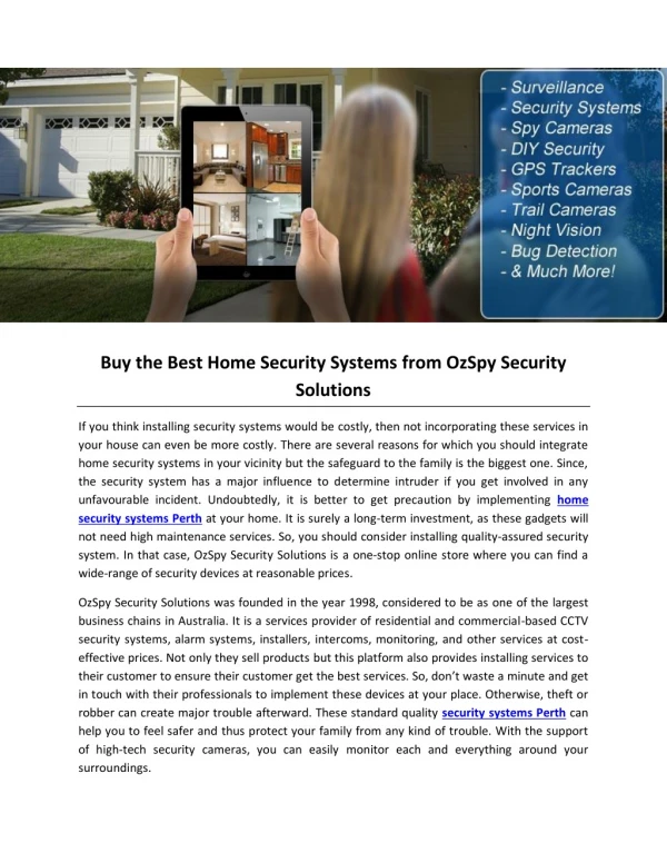 Buy the Best Home Security Systems from OzSpy Security Solutions