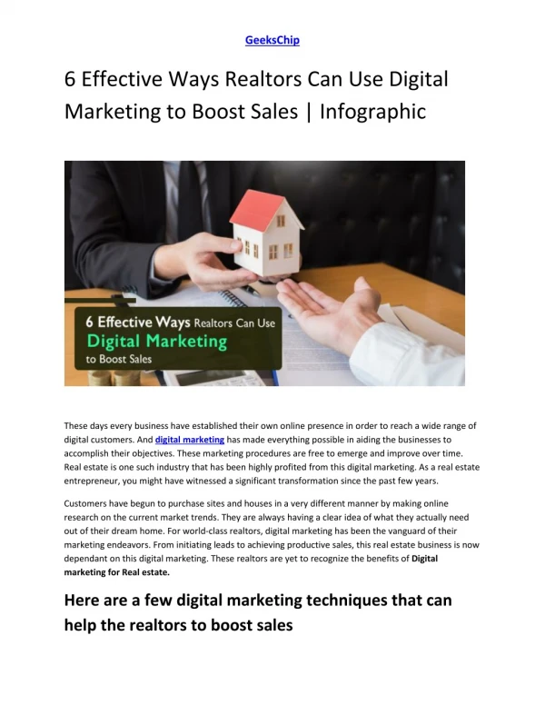 6 Effective Ways Realtors Can Use Digital Marketing to Boost Sales | Infographic - GeeksChip
