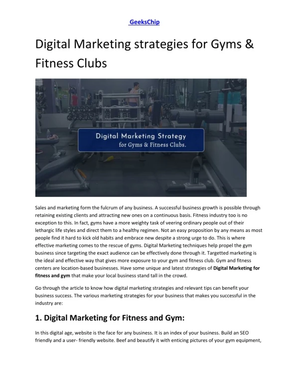 Digital Marketing strategies for Gyms & Fitness Clubs - GeeksChip