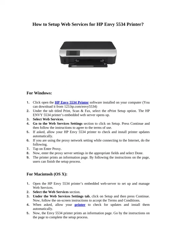 how to setup web services for hp envy 5534 printer