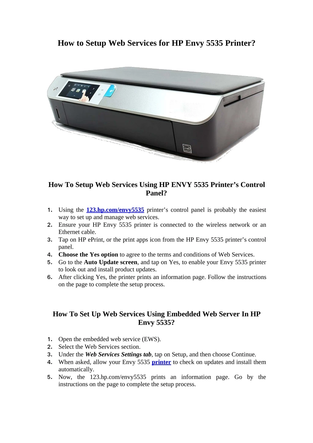 how to setup web services for hp envy 5535 printer