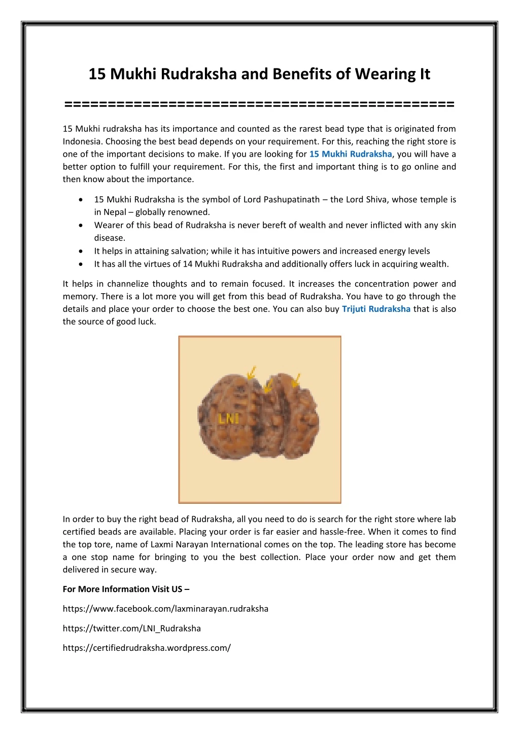 15 mukhi rudraksha and benefits of wearing it