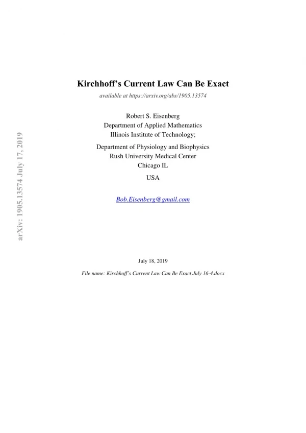 Kirchhoff’s Current Law Can Be Exact Version 3