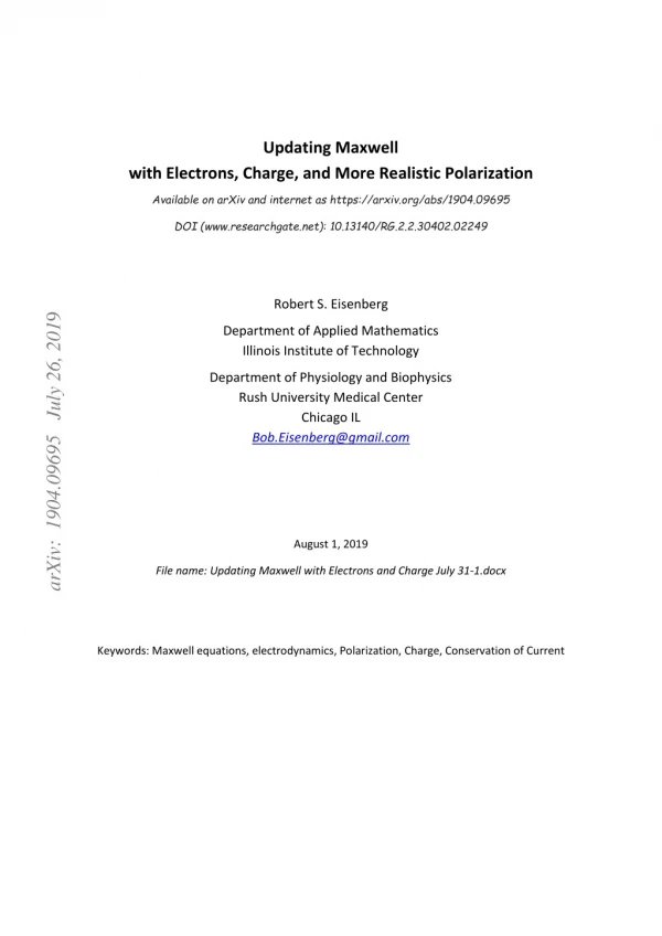 Updating Maxwell with Electrons and Charge July 31 2019