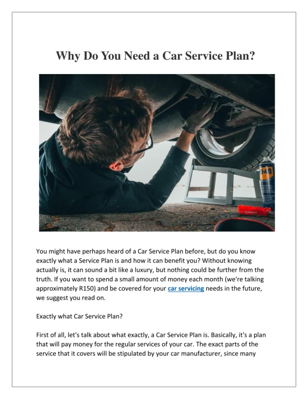 Why Do You Need a Car Service Plan?