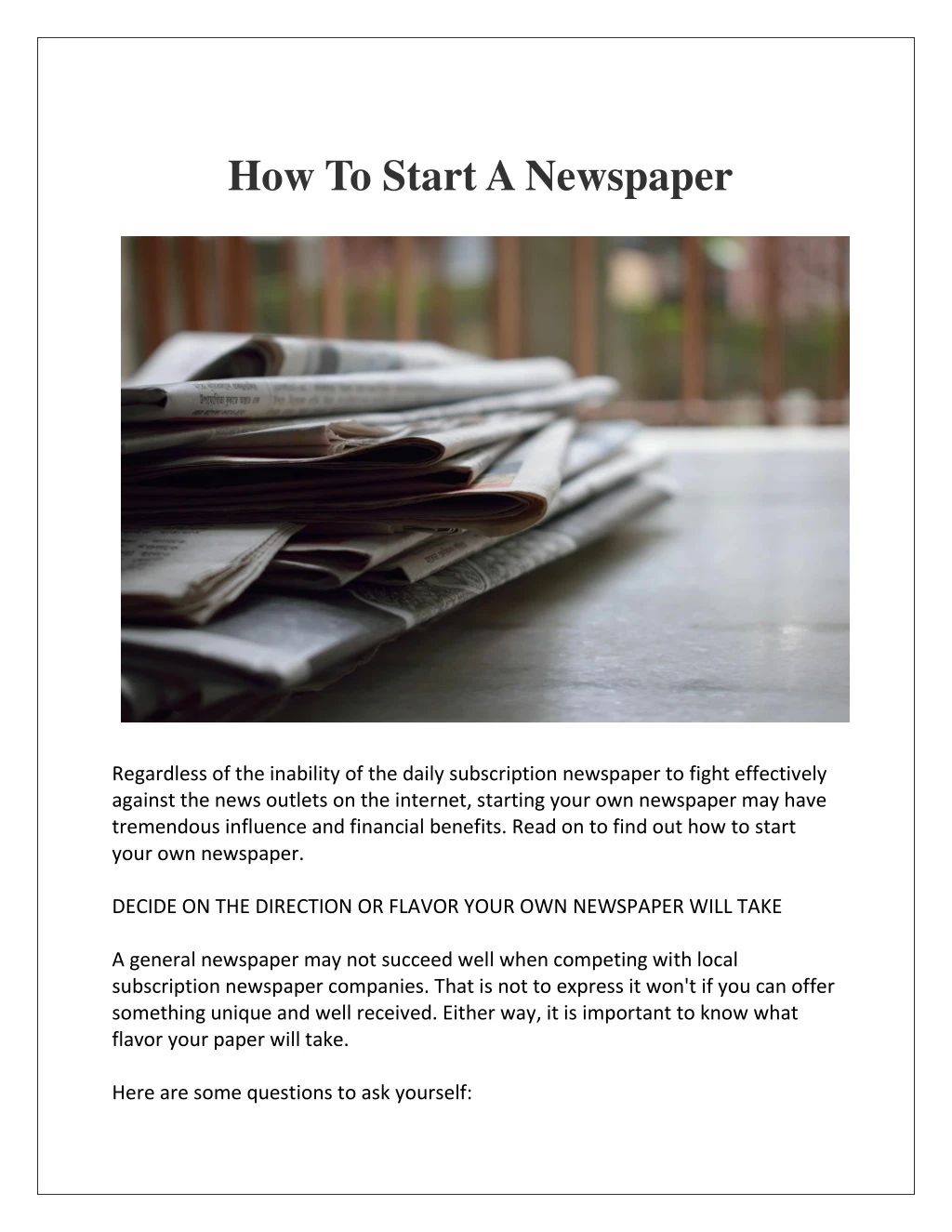 how to start a newspaper