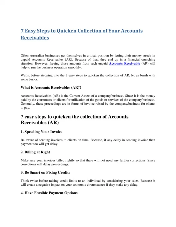 7 Easy Steps to Quicken Collection of Your Accounts Receivables