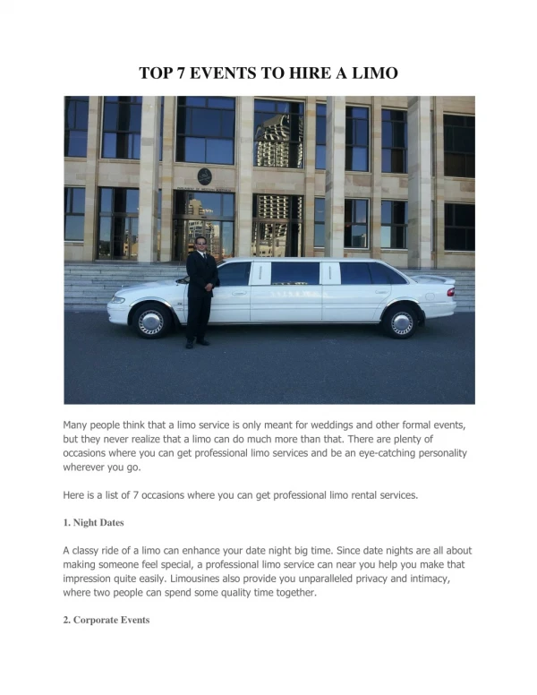 TOP 7 EVENTS TO HIRE A LIMO