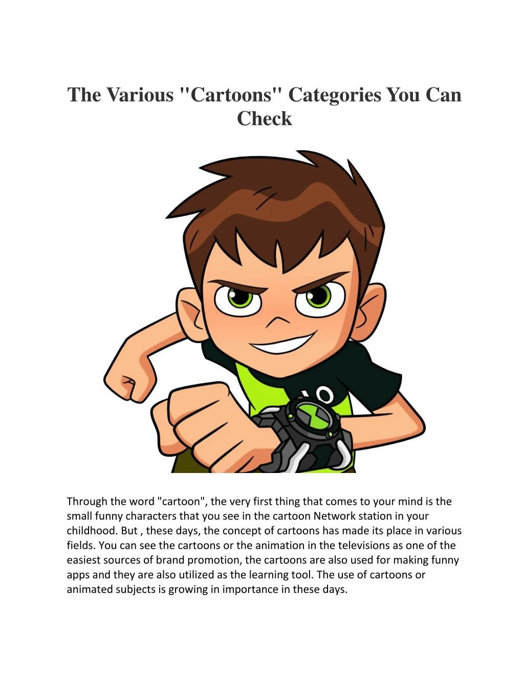the various cartoons categories you can check