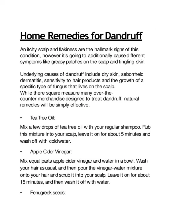 Home remedies For Dandruff