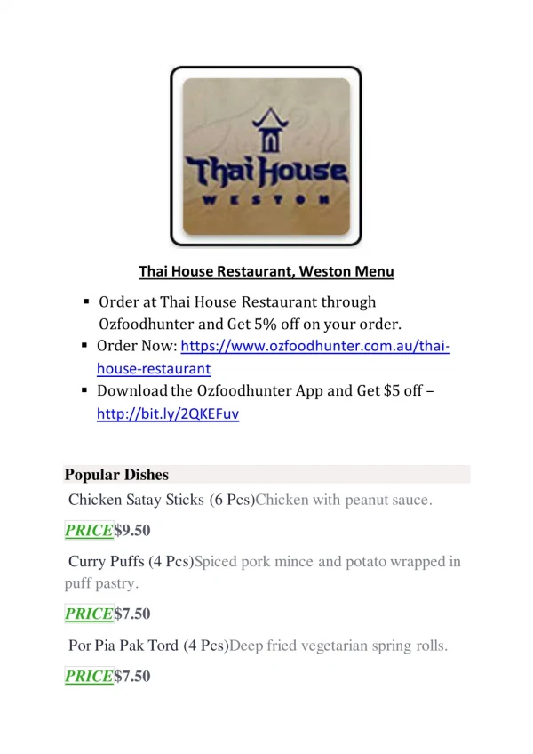 Thai House Restaurant-Weston - Order Food Online