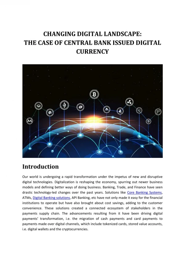 CHANGING DIGITAL LANDSCAPE: THE CASE OF CENTRAL BANK ISSUED DIGITAL CURRENCY