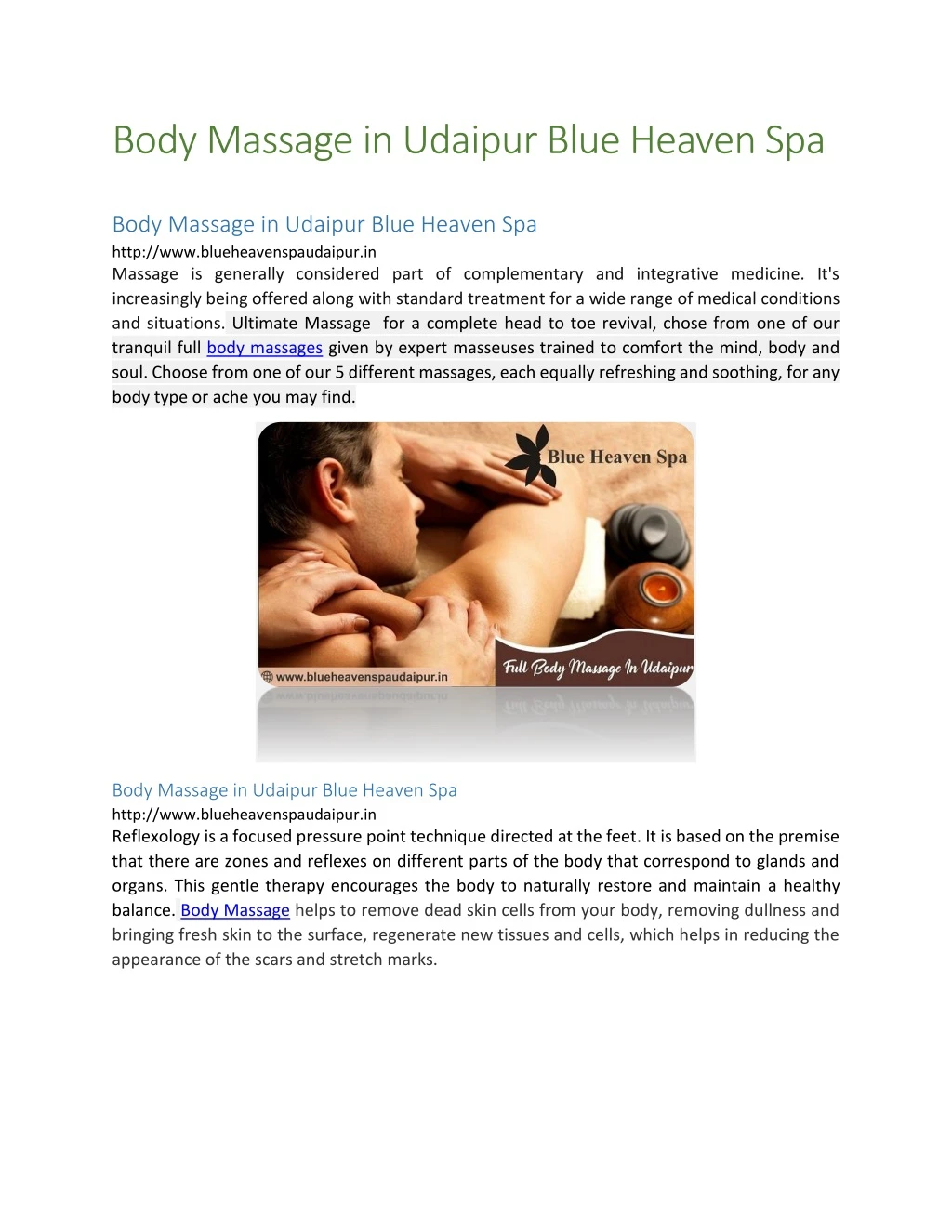 body massage in udaipur blue heaven spa
