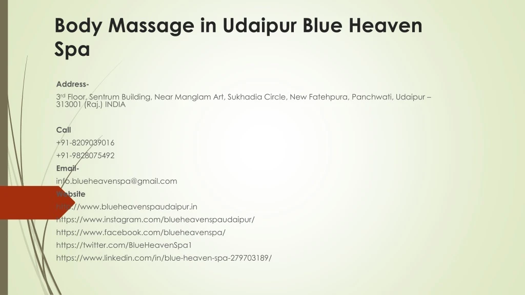 body massage in udaipur blue heaven spa