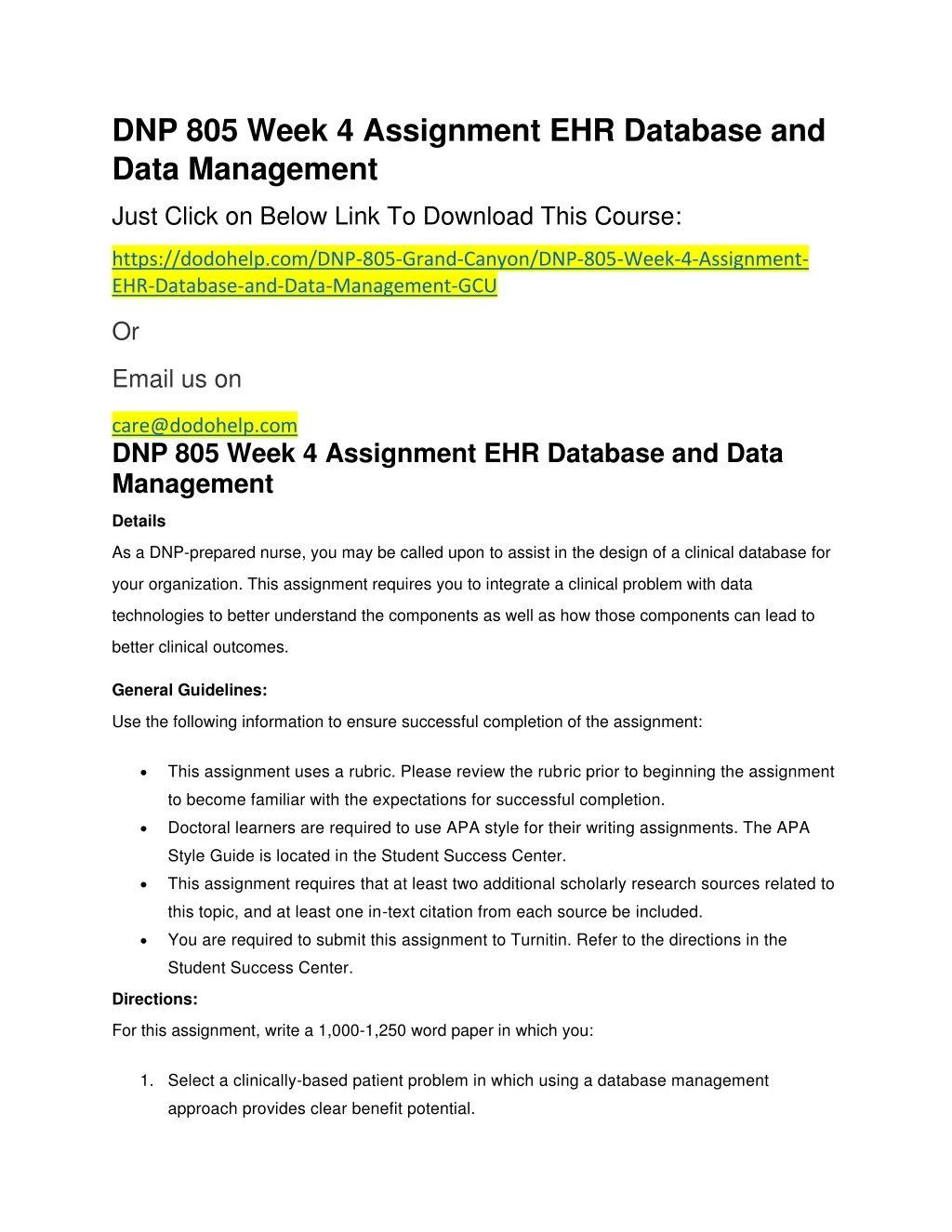 dnp 805 week 4 assignment ehr database and data